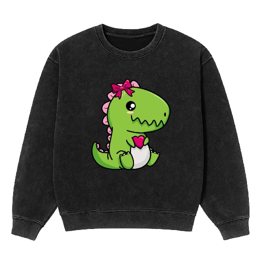 Big sister cute dino siblings boy girl heart love Mineral Wash Sweatshirts