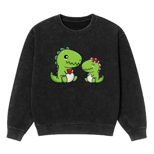 Big sister brother dino siblings boy girl heart Mineral Wash Sweatshirts