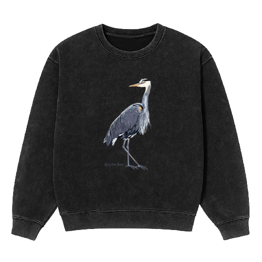 Heron Art Birder Wildlife Bird Watching Mineral Wash Sweatshirts