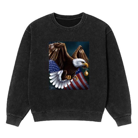 Patriotic Christmas Sea Eagle With US Flag And Mineral Wash Sweatshirts