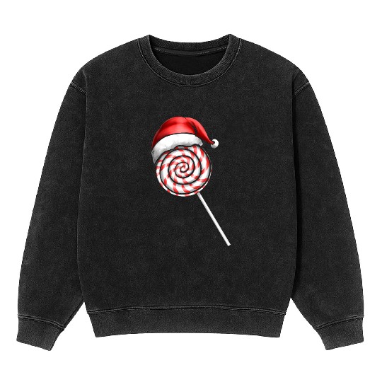 Candy Cane Lollipop Santas Hat Merry Christmas Mineral Wash Sweatshirts