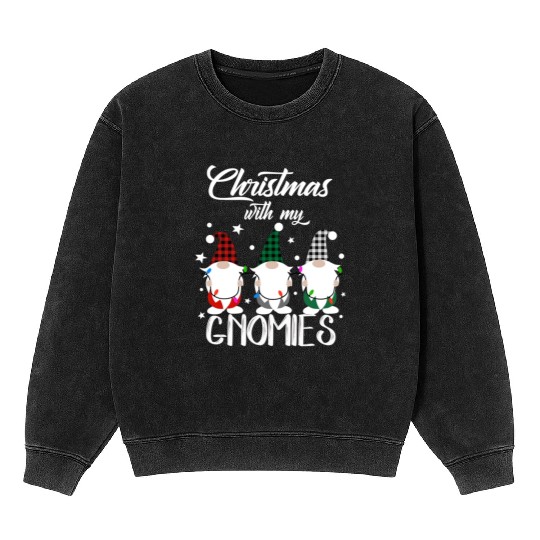 Gnome Family Christmas for Women Men Buffalo Plaid Mineral Wash Sweatshirts