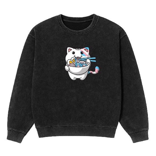 Transgender Pride Kawaii Cat Ramen Noodles Trans F Mineral Wash Sweatshirts