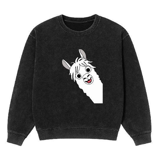 Laughing alpaca comic lama in white with big eyes Mineral Wash Sweatshirts