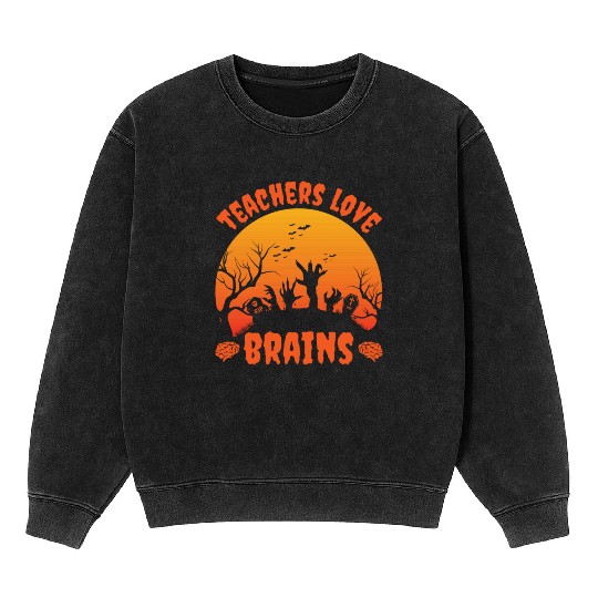 Halloween Teacher Humor School Brain Mineral Wash Sweatshirts