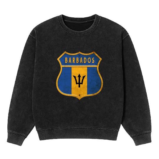Barbados coat of arms flag design Mineral Wash Sweatshirts