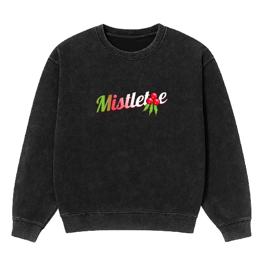 Green Red White Mistletoe Logo For Christmas Mineral Wash Sweatshirts