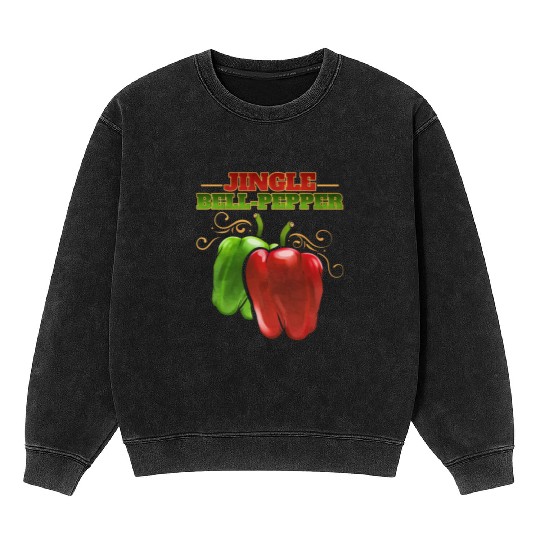 Red And Green Jingle Bell Pepper For Christmas Mineral Wash Sweatshirts