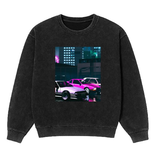 Vaporwave Car Synthwave City Mineral Wash Sweatshirts
