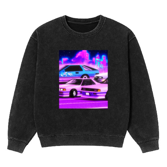 Vaporwave Car Synthwave City Mineral Wash Sweatshirts