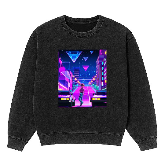 Vaporwave Car Synthwave Girl Mineral Wash Sweatshirts