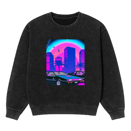 Vaporwave Car Synthwave City Mineral Wash Sweatshirts