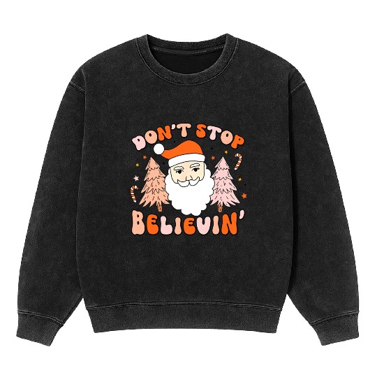 Retro Groovy Don't Stop Believin' Christmas Cute Mineral Wash Sweatshirts