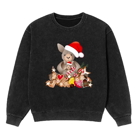 cute kangaroo for christmas with santa hat Mineral Wash Sweatshirts