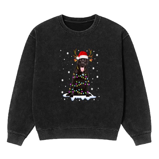 Black Lab Labrador Christmas Tree Light Pajama Dog Mineral Wash Sweatshirts