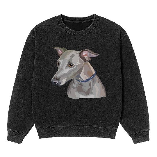 Cute Italian Greyhound Dog Watercolor Painting Mineral Wash Sweatshirts