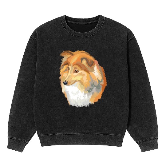 Cute Sheltie Dog Watercolor Painting Mineral Wash Sweatshirts