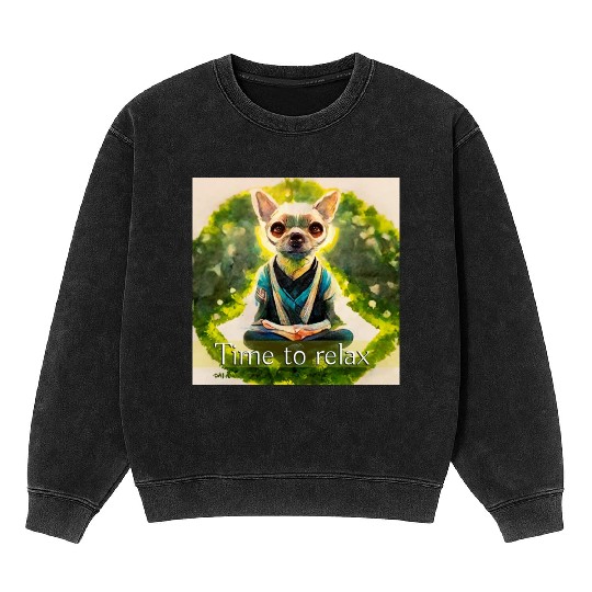 dog relaxion, buddhist chihuahua Mineral Wash Sweatshirts