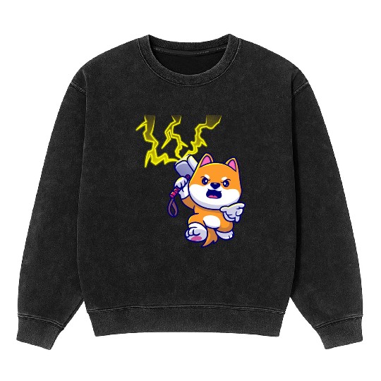Cute Shiba Inu Dog of lightning Mineral Wash Sweatshirts