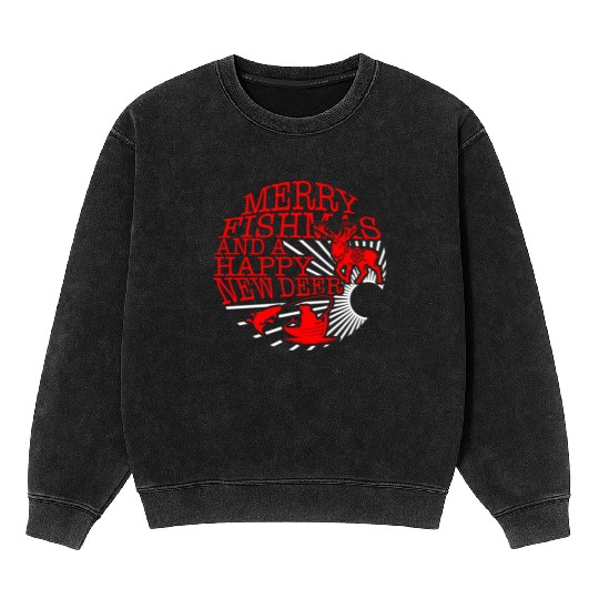 Christmas Mineral Wash Sweatshirts, Merry Fishmas And Happy New Deer