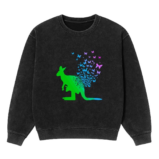 Butterfly & Kangaroo In Nature Australia Kangaroo Mineral Wash Sweatshirts