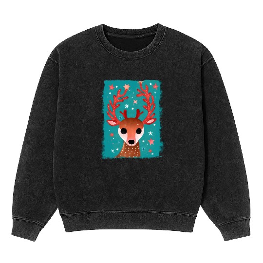 Cute Reindeer Christmas Mineral Wash Sweatshirts