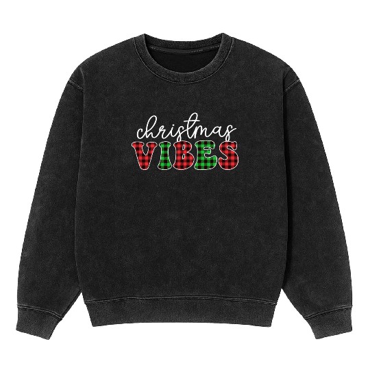 Christmas Vibes Buffalo Plaid Retro Christmas Mineral Wash Sweatshirts