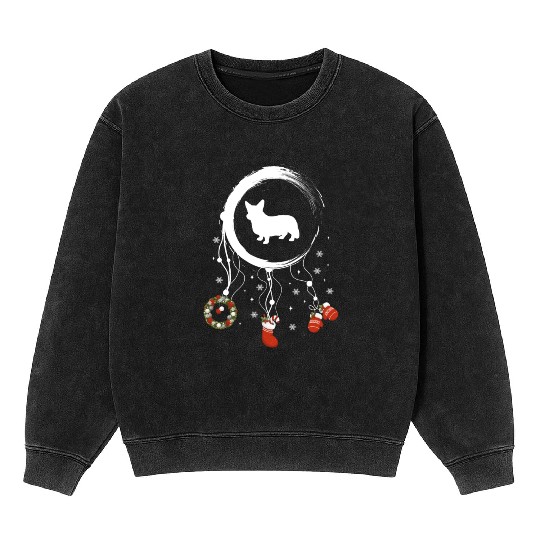 dog dreamcatcher Christmas Corgi Mineral Wash Sweatshirts