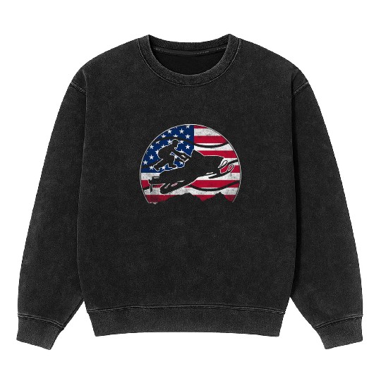 Snowmobile USA American Flag Snocross Winter Sport Mineral Wash Sweatshirts