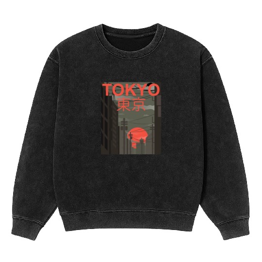 Tokyo Downtown 東京都 Japan City Japanese Sunset Sunr Mineral Wash Sweatshirts