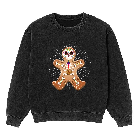 Gingerbread man Sugar Skull decor for Christmas Mineral Wash Sweatshirts