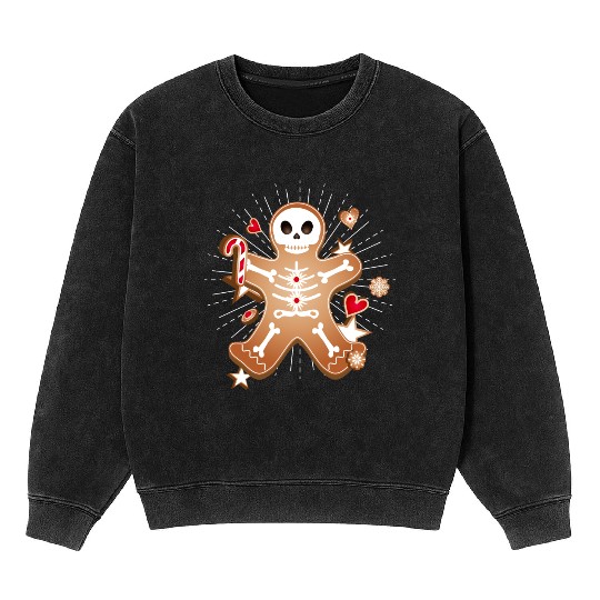 Gingerbread man Sugar Skull decor for Christmas Mineral Wash Sweatshirts
