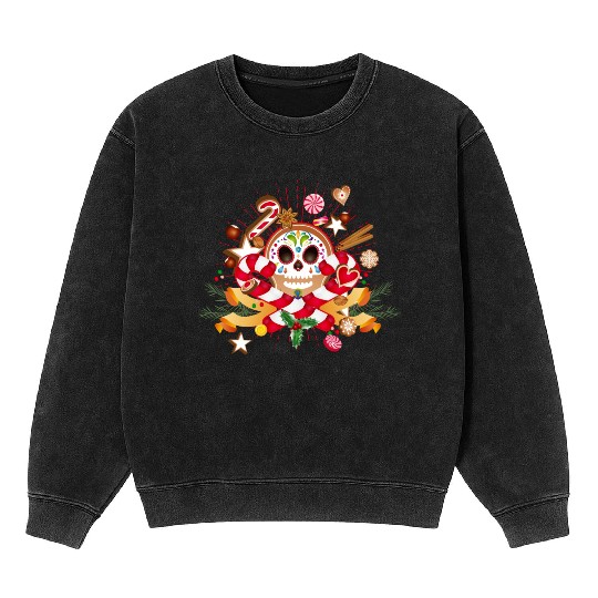 Gingerbread man Sugar Skull decor for Christmas Mineral Wash Sweatshirts
