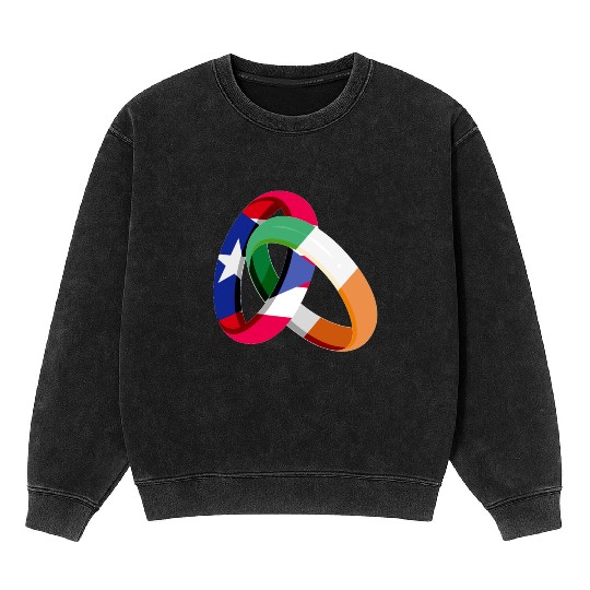 Puerto Rico Flag Ireland Ring Marriage Wedding Mineral Wash Sweatshirts