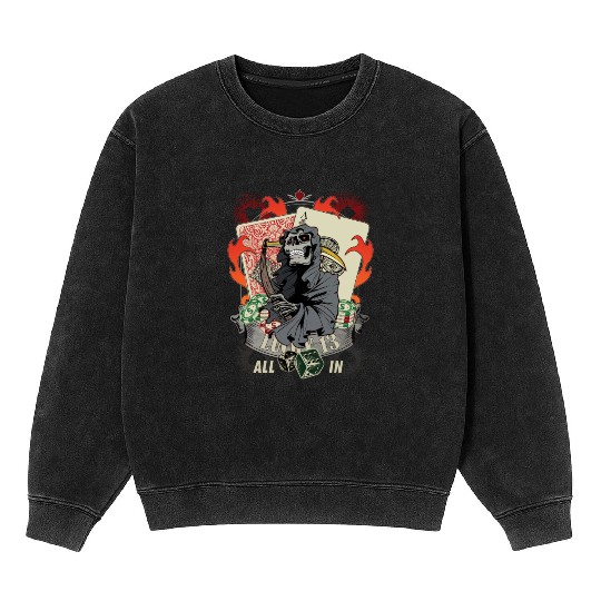 All in Poker Lucky 13 Skull gift Mineral Wash Sweatshirts