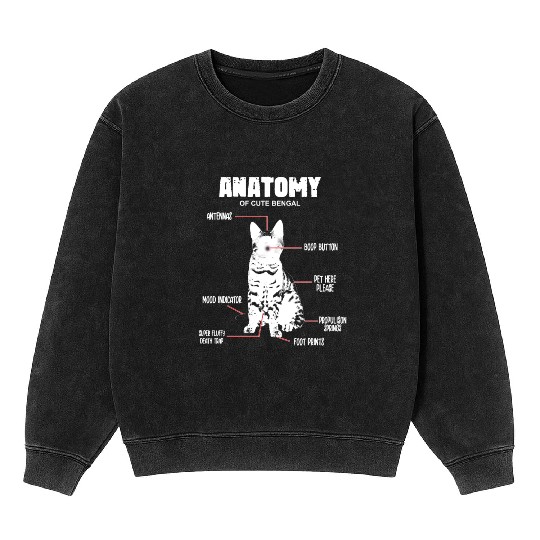 ANATOMY of cute bengal cat Mineral Wash Sweatshirts