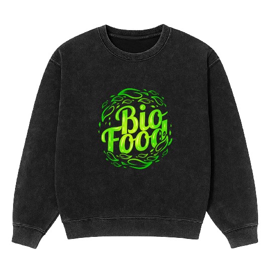 Green Bio Food Logo For Vegetarian And Vegan Mineral Wash Sweatshirts