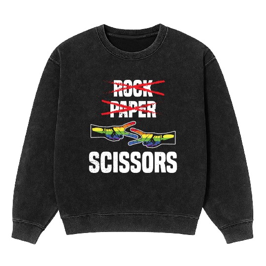 Womens Rock Paper Scissors Funny Lgbt Pride Mineral Wash Sweatshirts