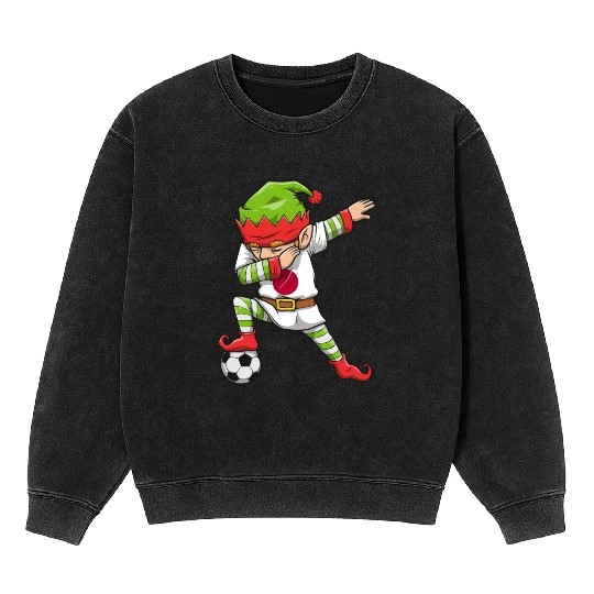 Soccer Boy Dabbing Elf Squad Christmas Jersey Mineral Wash Sweatshirts