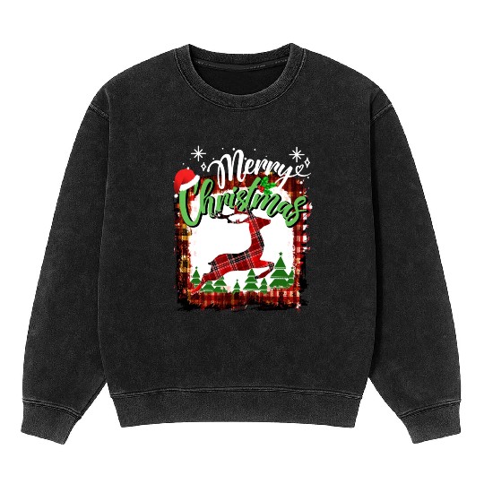 Red Plaid deer Christmas Lights Buffalo Family Mineral Wash Sweatshirts
