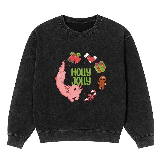 Holly Jolly Axolotl Mineral Wash Sweatshirts