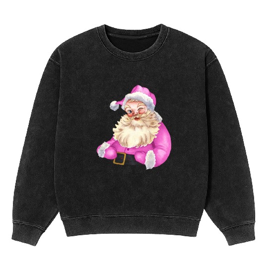 Retro vintage pink santa claus (Merry christmas) Mineral Wash Sweatshirts