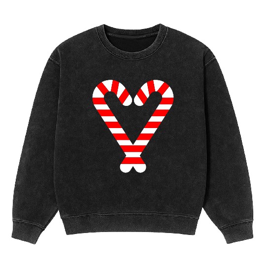 Candy Canes Heart Hearts Christmas Winter Mineral Wash Sweatshirts