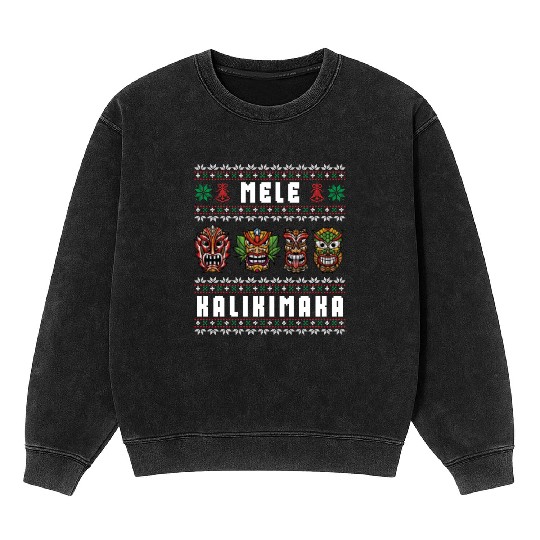 Mele Kalikimaka Hawaii Tiki Funny Ugly Christmas Mineral Wash Sweatshirts