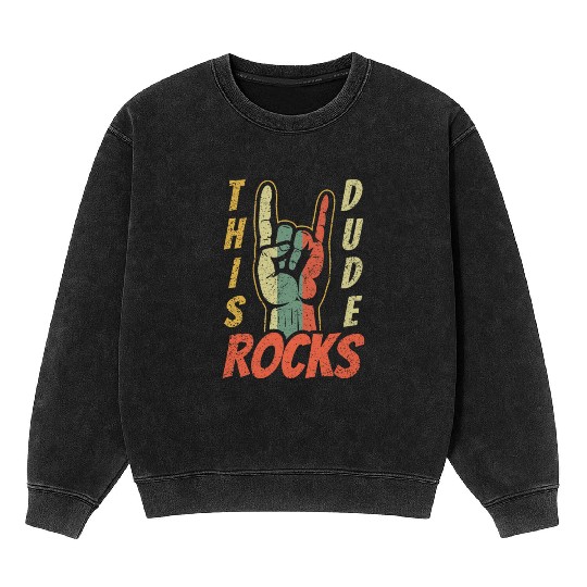 Retro Rock Sign Rock Hand Metal Kid Rocker Mineral Wash Sweatshirts