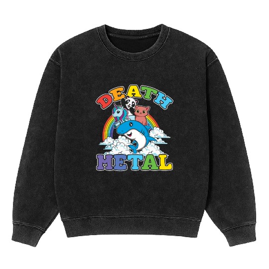 Unicorn Panda Cat Shark Love Metal Music Rock Mineral Wash Sweatshirts