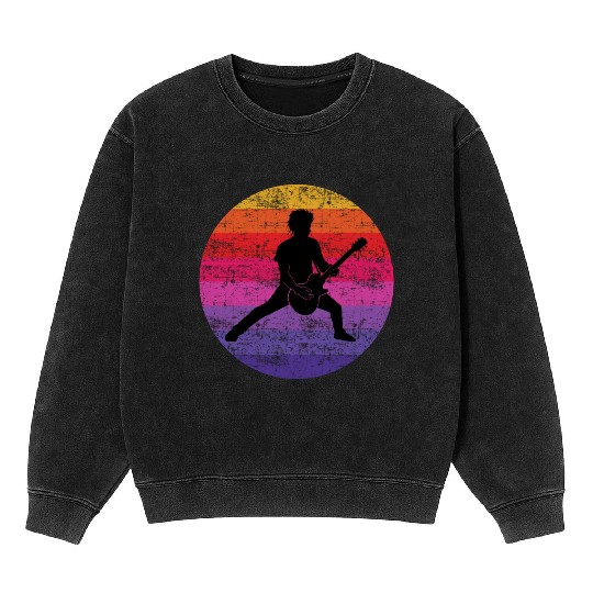 Bass Guitar Player Musician Bassist Vintage Retro Mineral Wash Sweatshirts