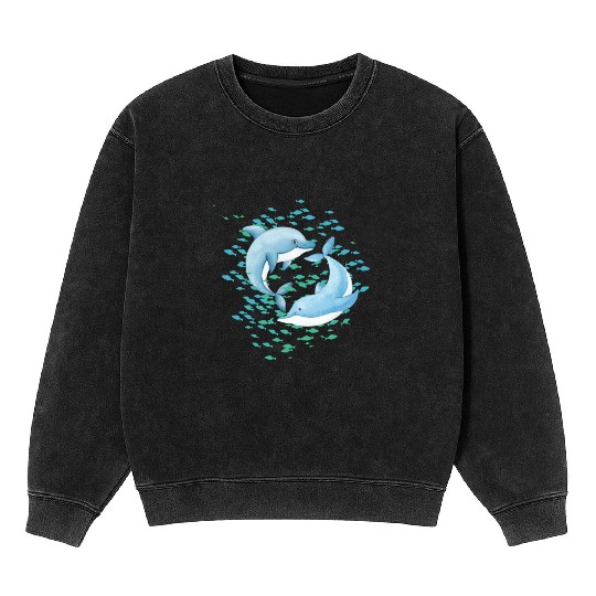 PLAYFUL BLUE DOLPHINS Mineral Wash Sweatshirts