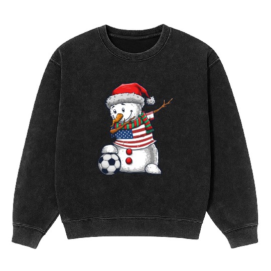 Soccer Boy Dabbing Snowman Christmas Jersey Mineral Wash Sweatshirts