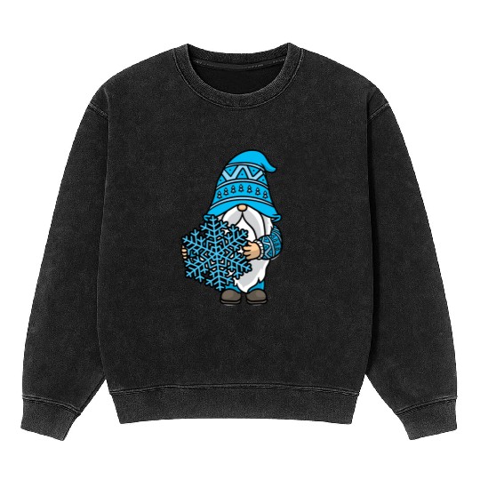 Blue Christmas Gnome Snowflake Winter Xmas Santa Mineral Wash Sweatshirts